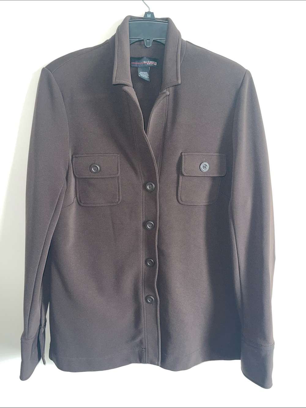 Women’s Dark Brown Button-Up Jacket with Chest Pockets, Size 12
